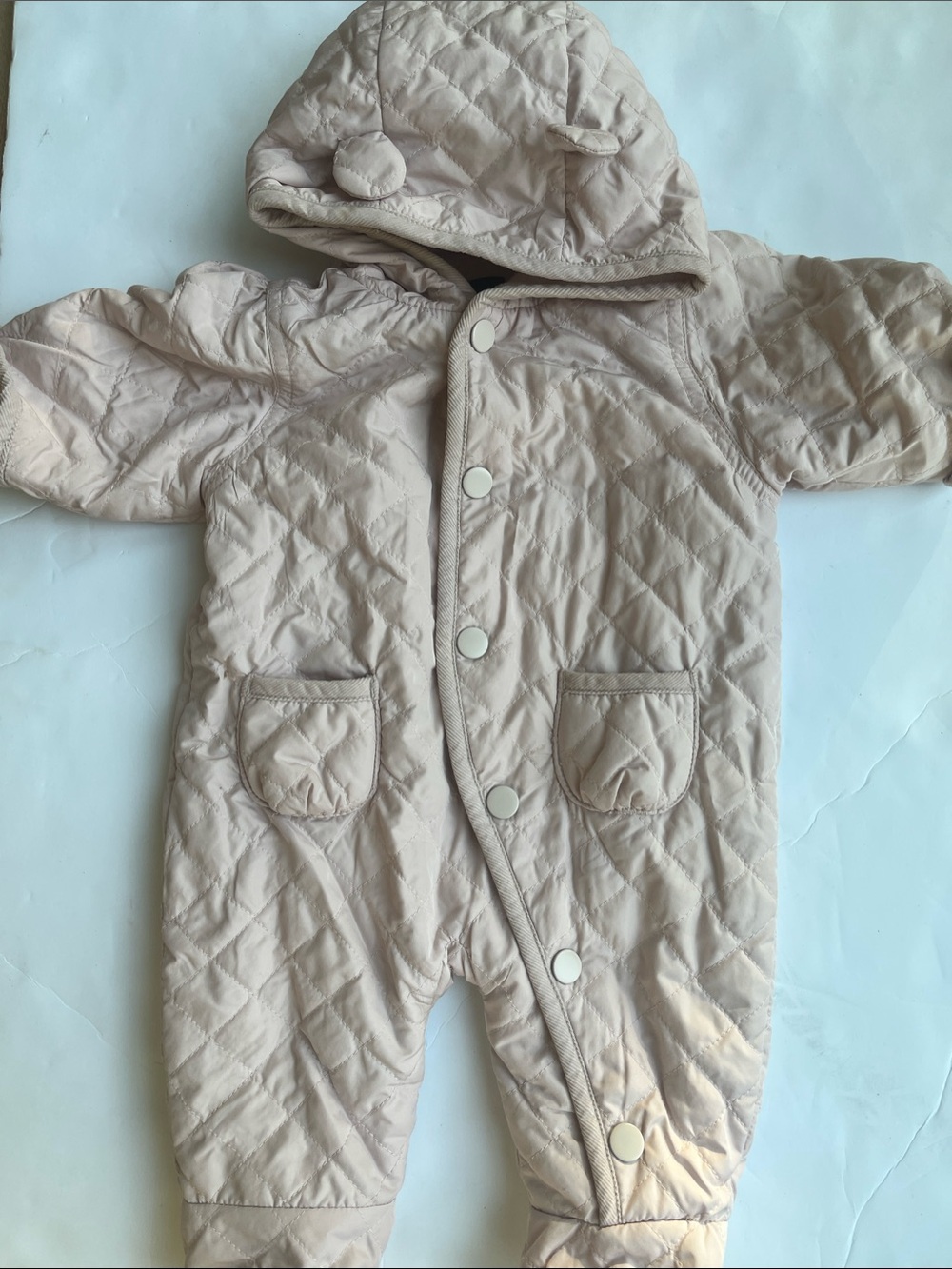 Baby Gap 0-3 months Quilted Hooded Baby One-Piece in Light Beige